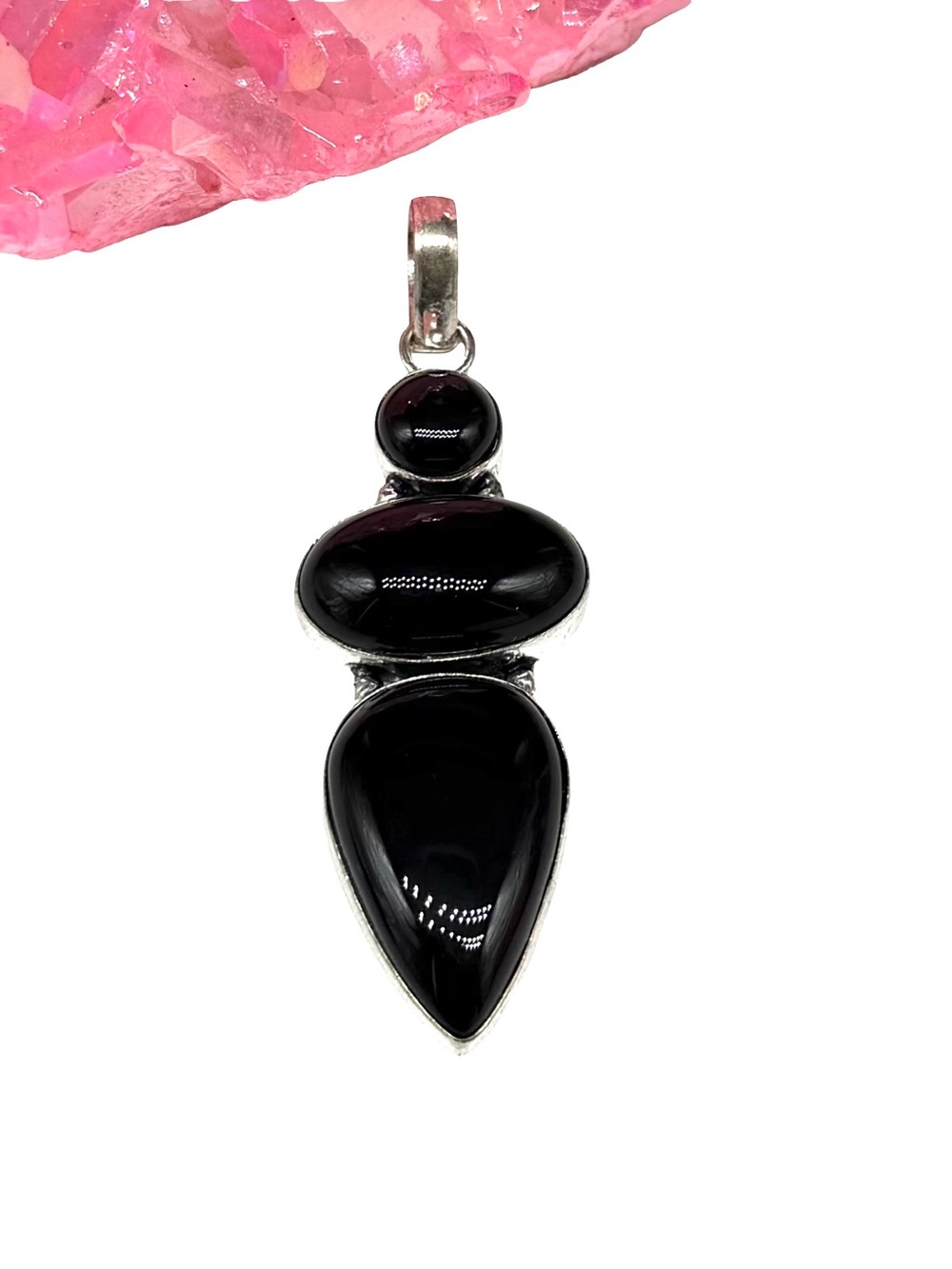 Black Onyx Necklace Pendant 925 Sterling Silver Overlay